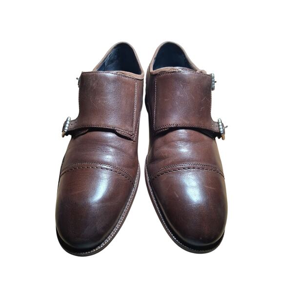 COLE HAAN Double Monk Strap Mens size 9M Grand Brown Cap-Toe Casual Career Shoes - Picture 3 of 15